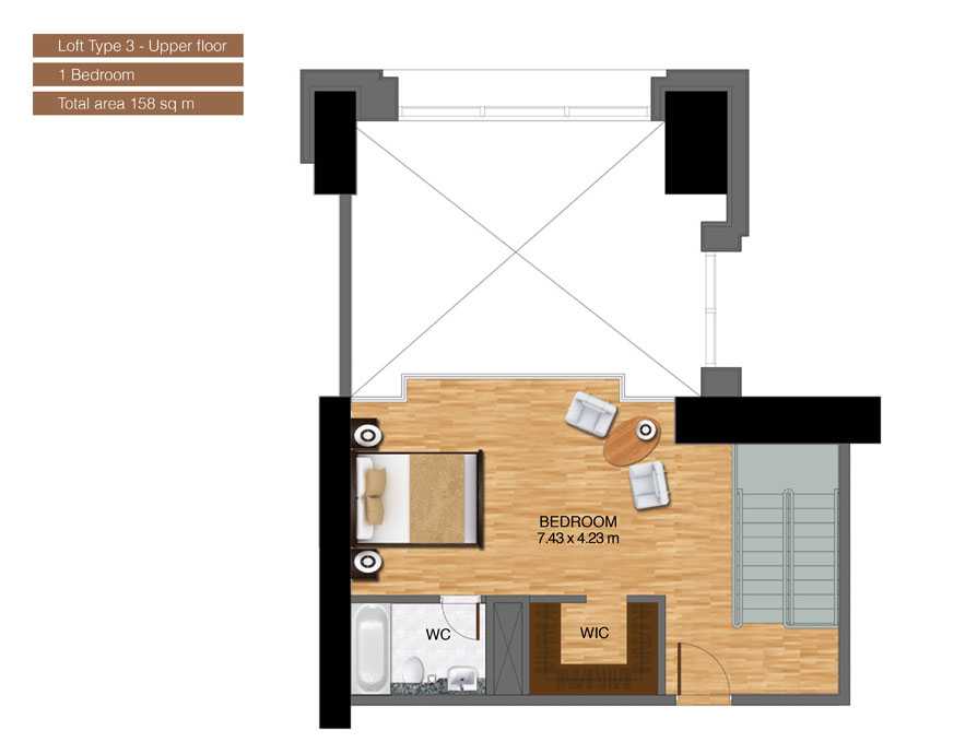 Loft-Type-3-Upper-Floor-,1-Bedroom,Size-158-Sq m